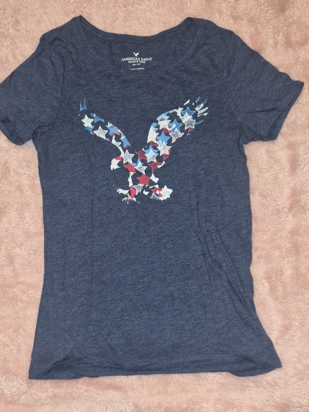 American Eagle Outfitters Navy Tee with Red, White & Light Blue Star Eagle